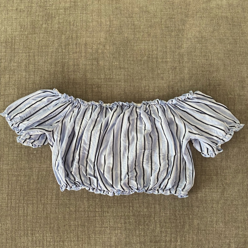 GARAGE Crop Bubble Top: Blue Striped - Small